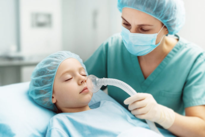Anestezia Pediatrica - Copil care urmeaza procedura de anestezie pediatrica cu medicul responsabil