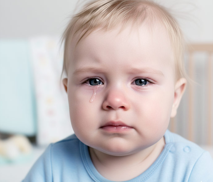 Obstrucția de Duct Lacrimo-Nazal sau Blocajul Căilor Lacrimale - Imagine reprezentativa cu un copil mic care are canalul lacrimal infundat
